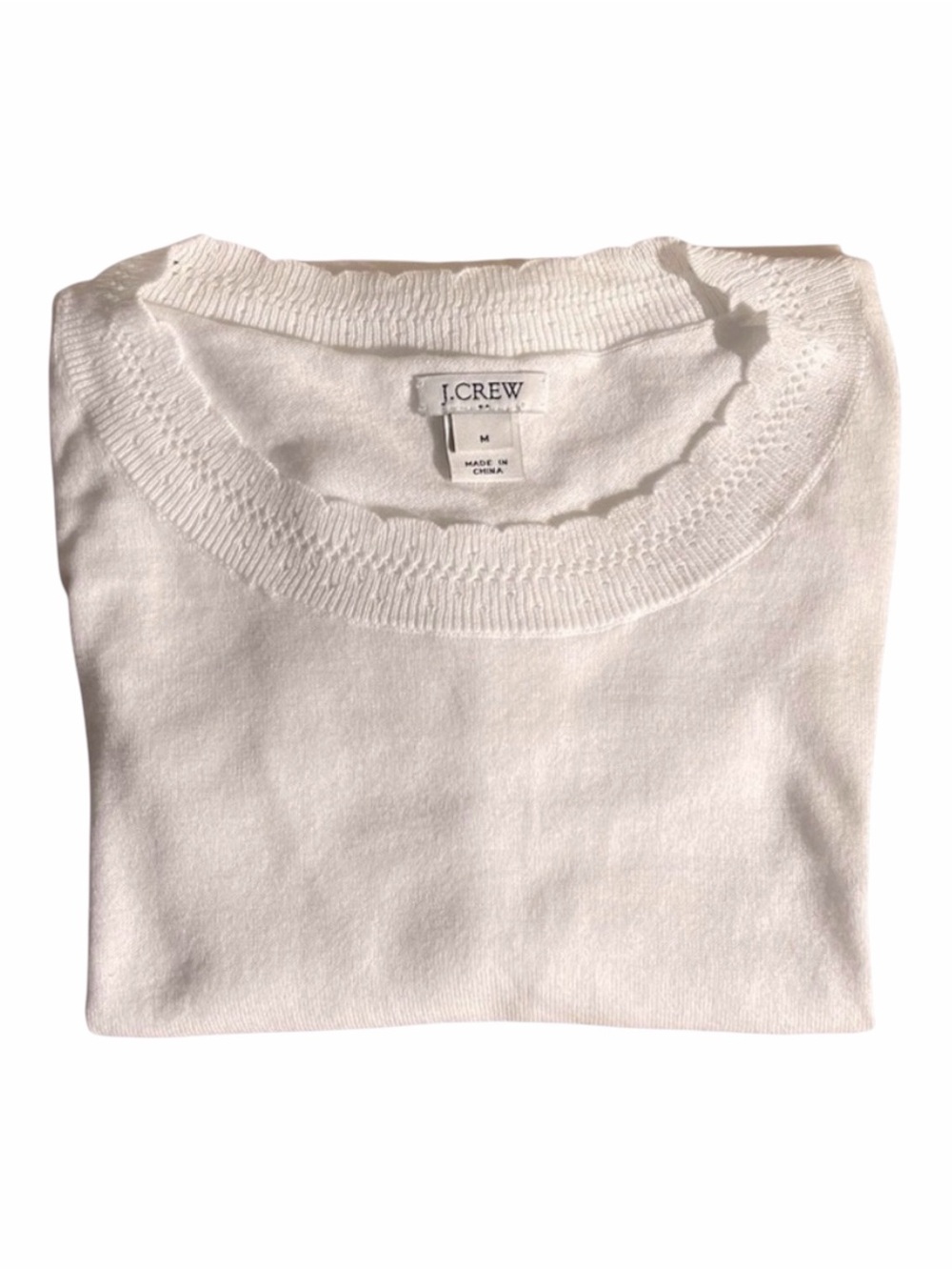 J.Crew White Soft 100% Cotton Short Sleeve Sweater | Crewneck Knit Top | Size M
